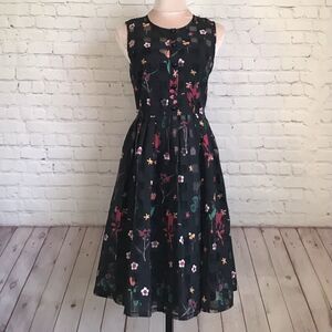 Voodoo Vixen Womans Betsy Dress M Black Sheer Organza Flower Print Sleeveless
